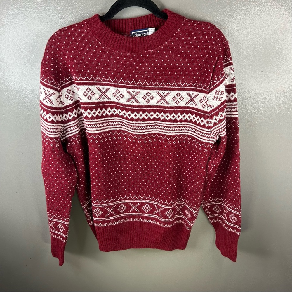 Vintage Silverwood Acrylic Red Nordic Print Sweater Size Mens Medium